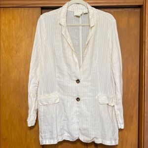Cynthia Rowley Yellow and White Striped Blazer Lightweight Brown Buttons- Large
